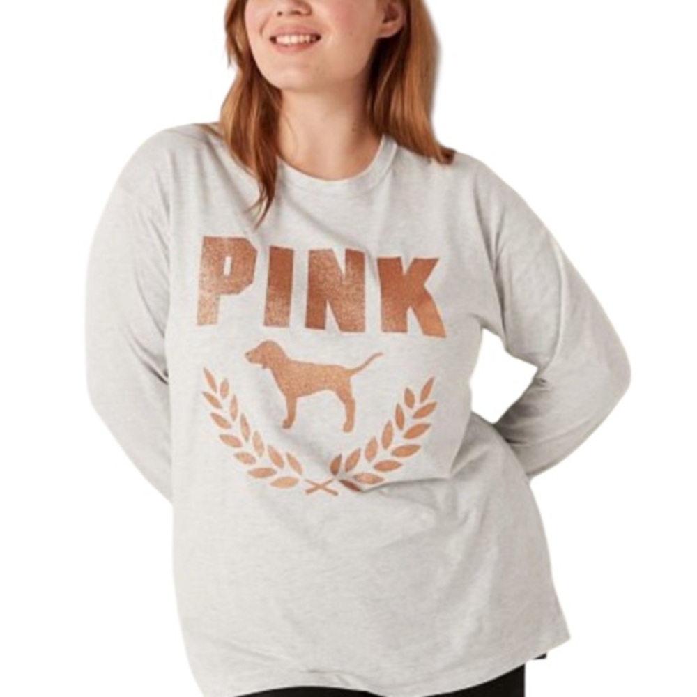 PINK V.S. Glitter Shine Long Sleeve Campus Tee L NWT